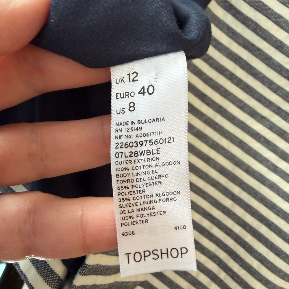 Topshop Striped Trench Coat Navy White Double Breasted Size 8 - Picture 7 of 12